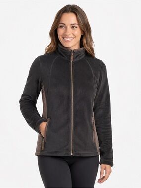 KUHL Women’s Fleece Jacket Large Gray Brown Full Zip Zip Pockets Outdoor